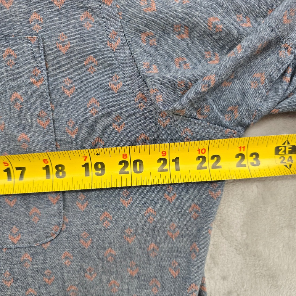 Faherty Button Down Mens Large Blue Indigo Geometric Short Sleeve Shirt - Picture 7 of 9